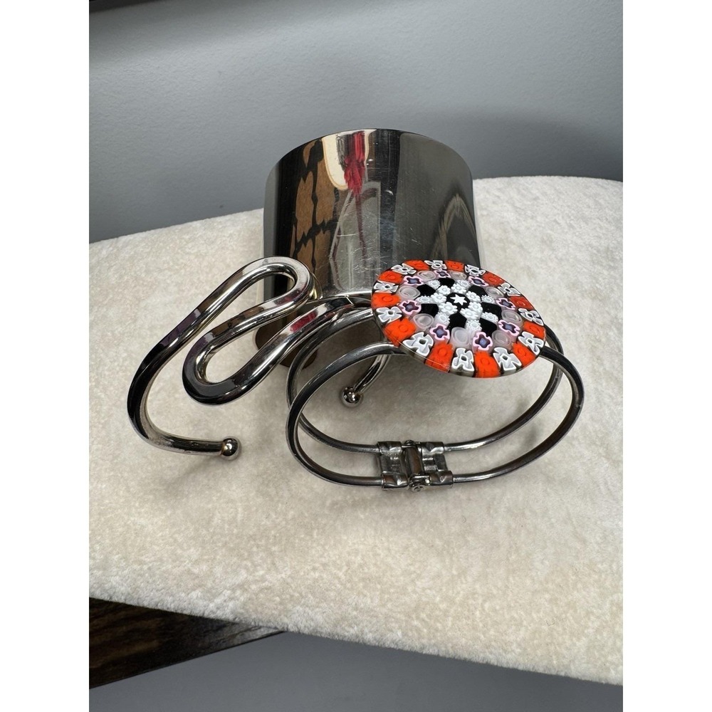 VTG Lot 3 Silver Tone Metal Cuff Bracelets Clamper Boho Western Statement Bangle - Picture 4 of 11